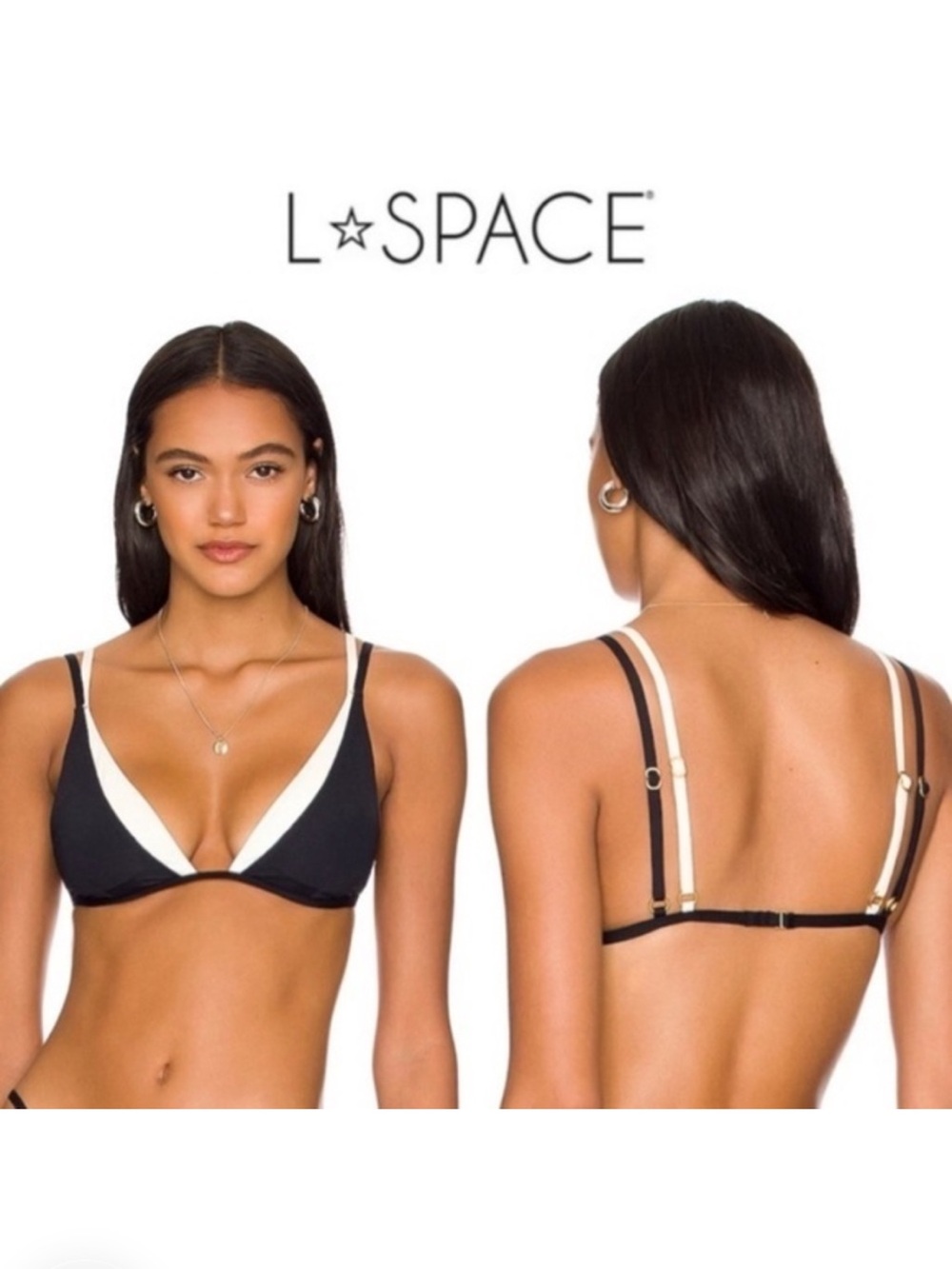l*space Black & White Contrast Triangle Bikini Top - Small - New NWOT